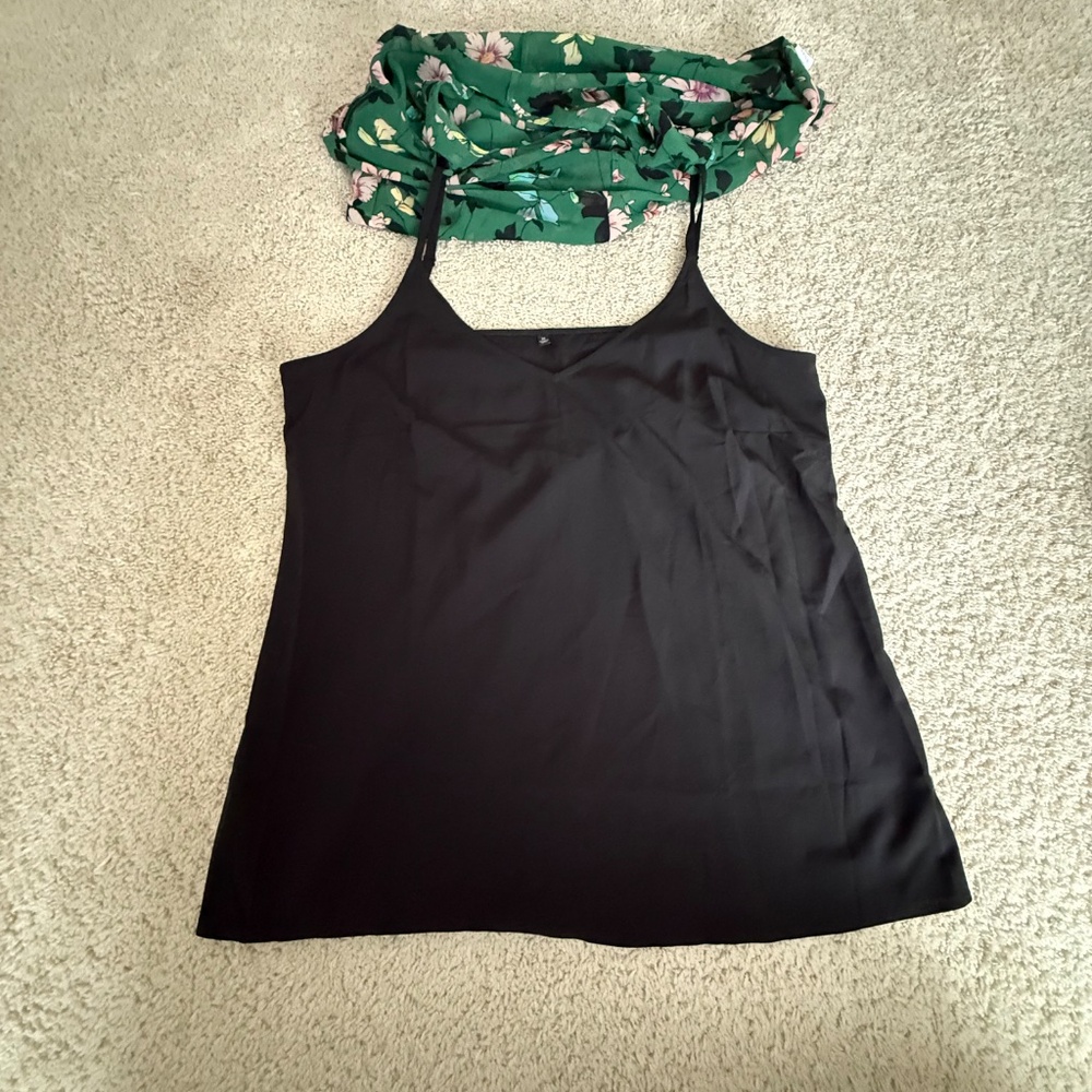CAbi Floral Sleeveless Blouse Green Pink Black White Lined Cami Style 3619 Sz M - Picture 6 of 12